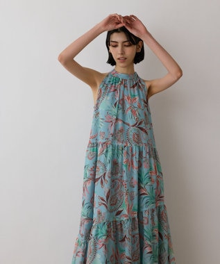 GRACE CONTINENTAL リゾートプリントティアードワンピース グリーン
