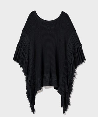 GRACE CONTINENTAL ニットフリンジケープ ネイビー