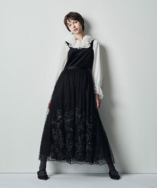 GRACE CONTINENTAL ドットフラワーembドレス ブラック