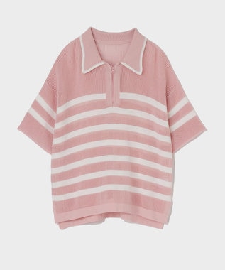 GRACE CONTINENTAL ワッフルボーダートップ ピンク