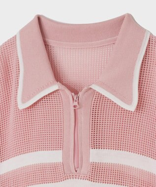 GRACE CONTINENTAL ワッフルボーダートップ ピンク