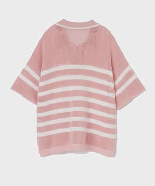 GRACE CONTINENTAL ワッフルボーダートップ ピンク