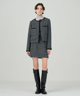 GRACE CONTINENTAL シャギーチェックミニスカート グレー