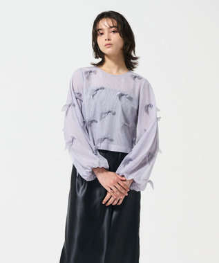 GRACE CONTINENTAL リボンチュールトップ グレー