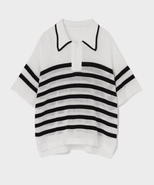 GRACE CONTINENTAL ワッフルボーダートップ ホワイト