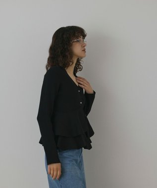 GRACE CONTINENTAL ペプラムニットカーディガン ブラック