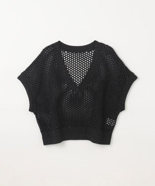 GRACE CONTINENTAL メッシュVネックニットトップ ブラック