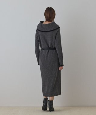 GRACE CONTINENTAL バイカラーオフショルニットワンピース グレー