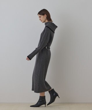 GRACE CONTINENTAL バイカラーオフショルニットワンピース グレー