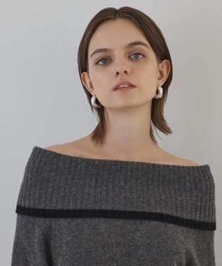 GRACE CONTINENTAL バイカラーオフショルニットワンピース グレー