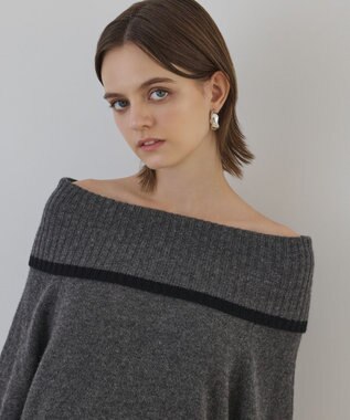 GRACE CONTINENTAL バイカラーオフショルニットワンピース グレー