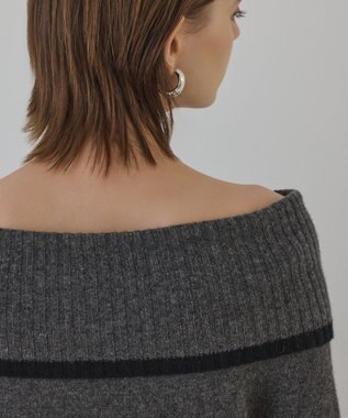 GRACE CONTINENTAL バイカラーオフショルニットワンピース グレー