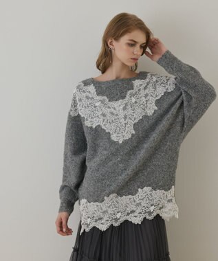GRACE CONTINENTAL レースドルマンニットトップ グレー