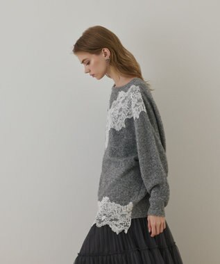 GRACE CONTINENTAL レースドルマンニットトップ グレー