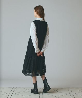 GRACE CONTINENTAL チュールコンビツイードワンピース ブラック