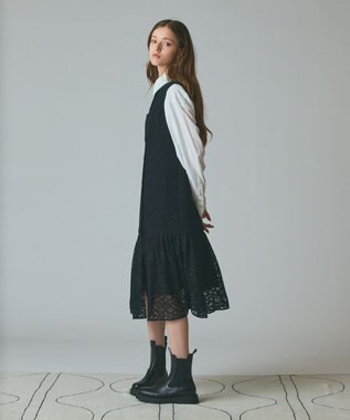 GRACE CONTINENTAL チュールコンビツイードワンピース ブラック