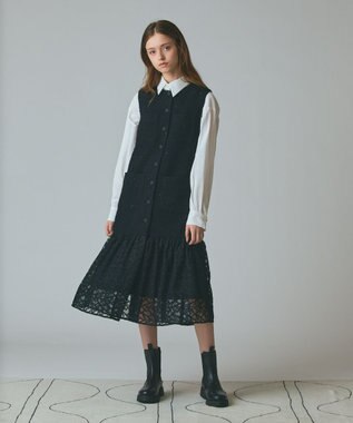 GRACE CONTINENTAL チュールコンビツイードワンピース ブラック