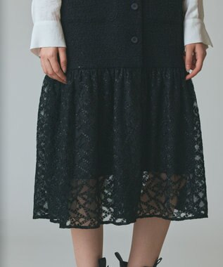 GRACE CONTINENTAL チュールコンビツイードワンピース ブラック