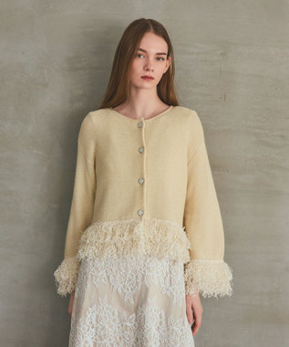 GRACE CONTINENTAL ラメフェザーフリンジカーディガン
