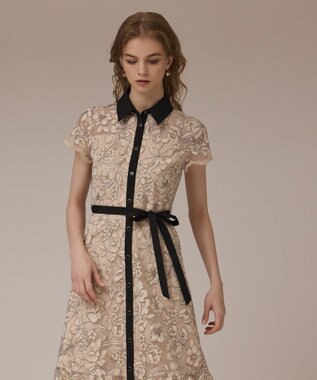 GRACE CONTINENTAL チュールフラワー刺繍ワンピース ベージュ