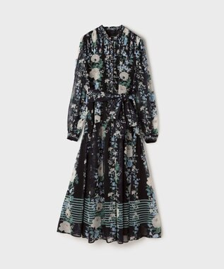 GRACE CONTINENTAL フラワープリントティアードワンピース ブラック
