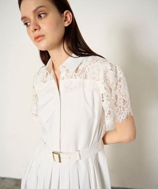 GRACE CONTINENTAL レースコンビタフタワンピース ホワイト