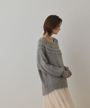 GRACE CONTINENTAL フェアアイル刺繍ニットトップ グレー