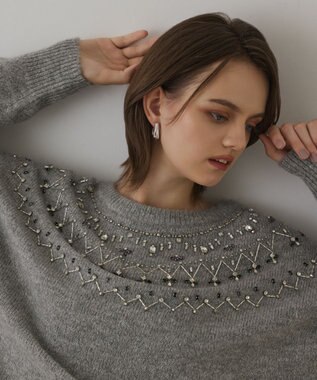 GRACE CONTINENTAL フェアアイル刺繍ニットトップ グレー