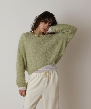 GRACE CONTINENTAL フィルムヤーンニットトップ ライトグリーン