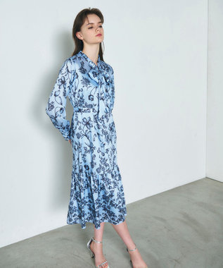 GRACE CONTINENTAL オリエンタルフラワープリントワンピース ブルー