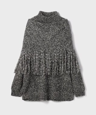 GRACE CONTINENTAL フリンジケープニットトップ ブラック