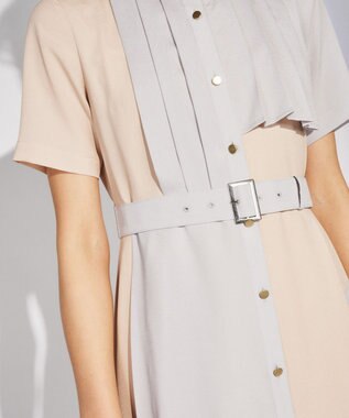 GRACE CONTINENTAL プリーツ配色ワンピース グレー