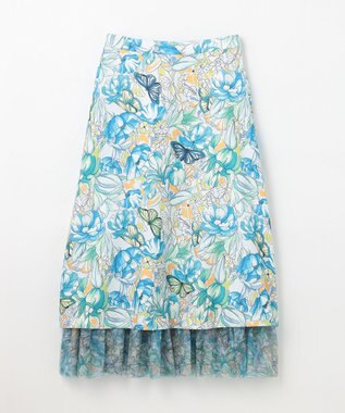 GRACE CONTINENTAL フラワーガーデンプリントスカート ブルー