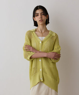 GRACE CONTINENTAL メッシュスキッパーニットカーディガン イエロー