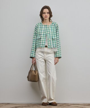 GRACE CONTINENTAL レースヘムツイードジャケット グリーン