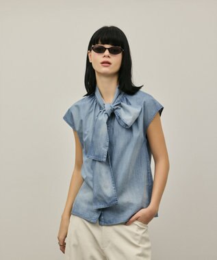 GRACE CONTINENTAL シアーデニムボウタイブラウス