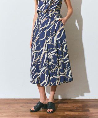 GRACE CONTINENTAL チェーンプリントタックキュロット ネイビー