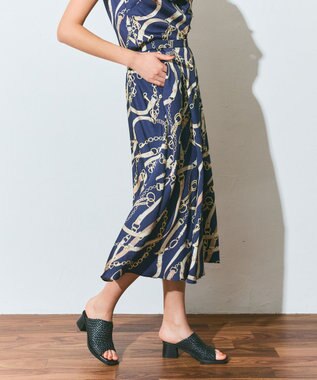 GRACE CONTINENTAL チェーンプリントタックキュロット ネイビー