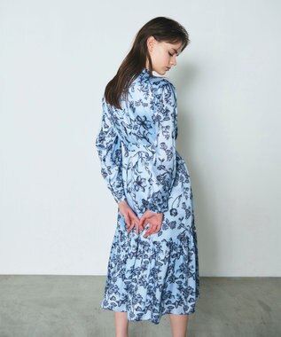 GRACE CONTINENTAL オリエンタルフラワープリントワンピース ブルー