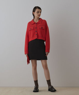 GRACE CONTINENTAL ステッチニットジャケット レッド