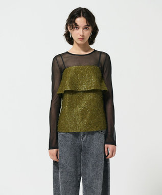 GRACE CONTINENTAL フリンジジャガードノースリーブ トップ カーキ