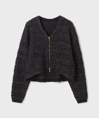 GRACE CONTINENTAL ツイードニットzipカーディガン ブラック