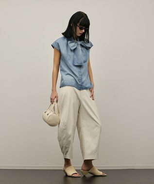 GRACE CONTINENTAL シアーデニムボウタイブラウス ブルー