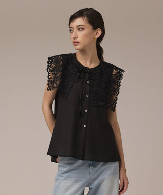 GRACE CONTINENTAL パターンレースカラーブラウス ブラック