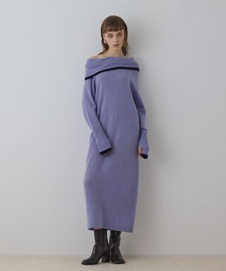 GRACE CONTINENTAL バイカラーオフショルニットワンピース ラベンダー