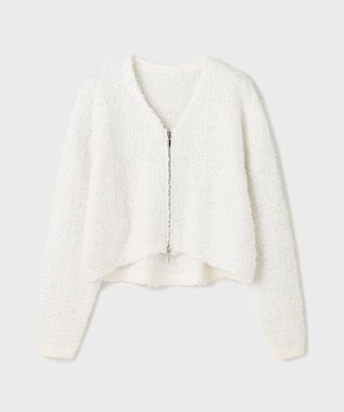 GRACE CONTINENTAL ツイードニットzipカーディガン ホワイト
