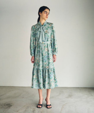 GRACE CONTINENTAL フラワー刺繍ボウタイワンピース ブルー