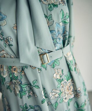 GRACE CONTINENTAL フラワー刺繍ボウタイワンピース ブルー