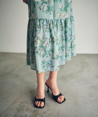 GRACE CONTINENTAL フラワー刺繍ボウタイワンピース ブルー