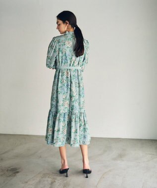 GRACE CONTINENTAL フラワー刺繍ボウタイワンピース ブルー